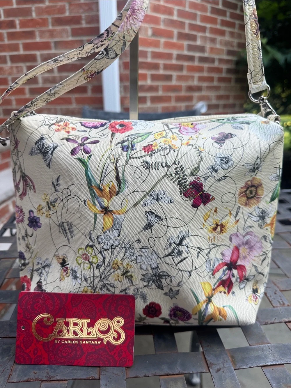 Carlos Santana Floral Cream Crossbody Bag NEW without tag
